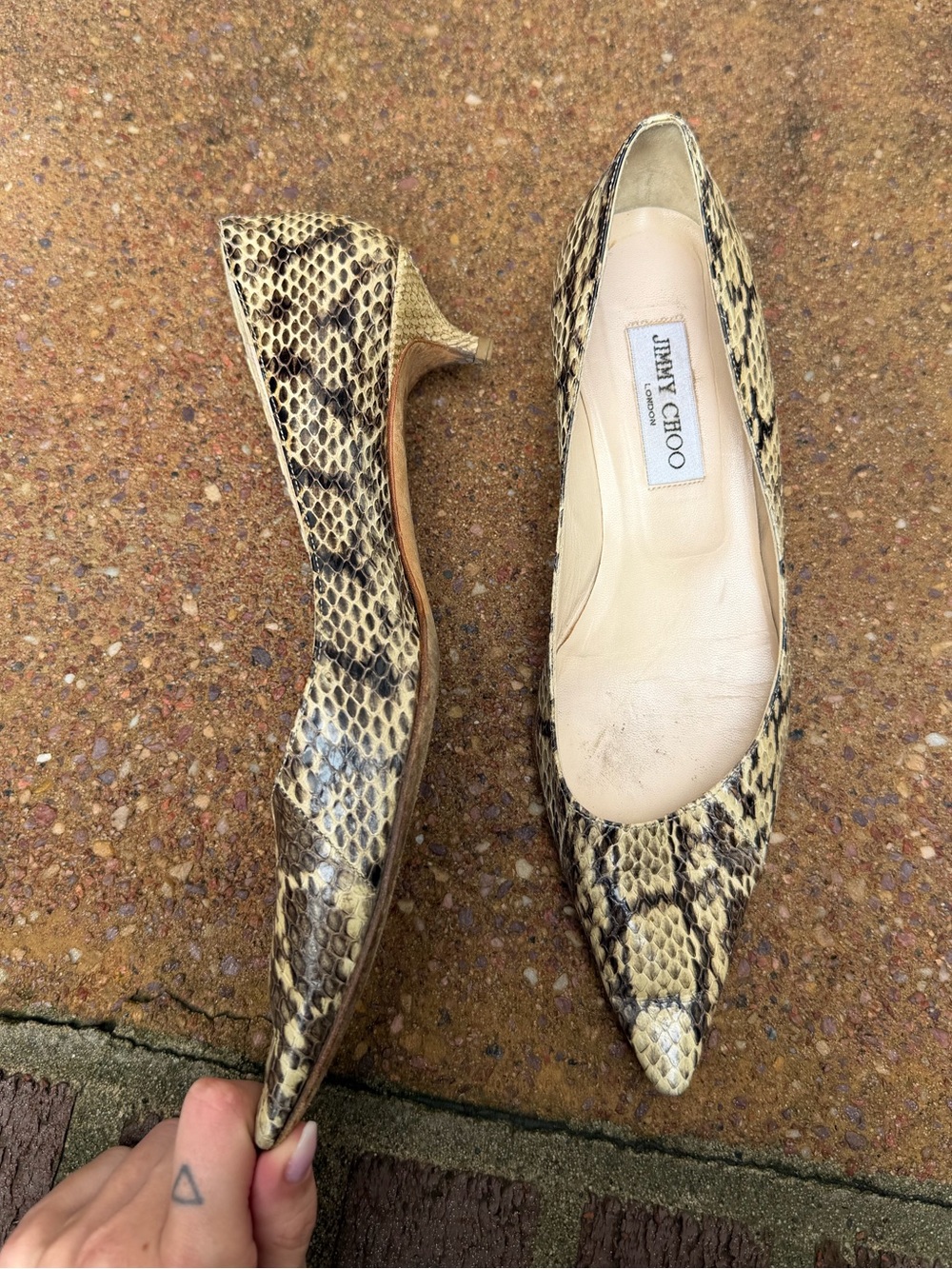 Jimmy Choo Snakeskin Pointed Toe Kitten Heels size 38.5